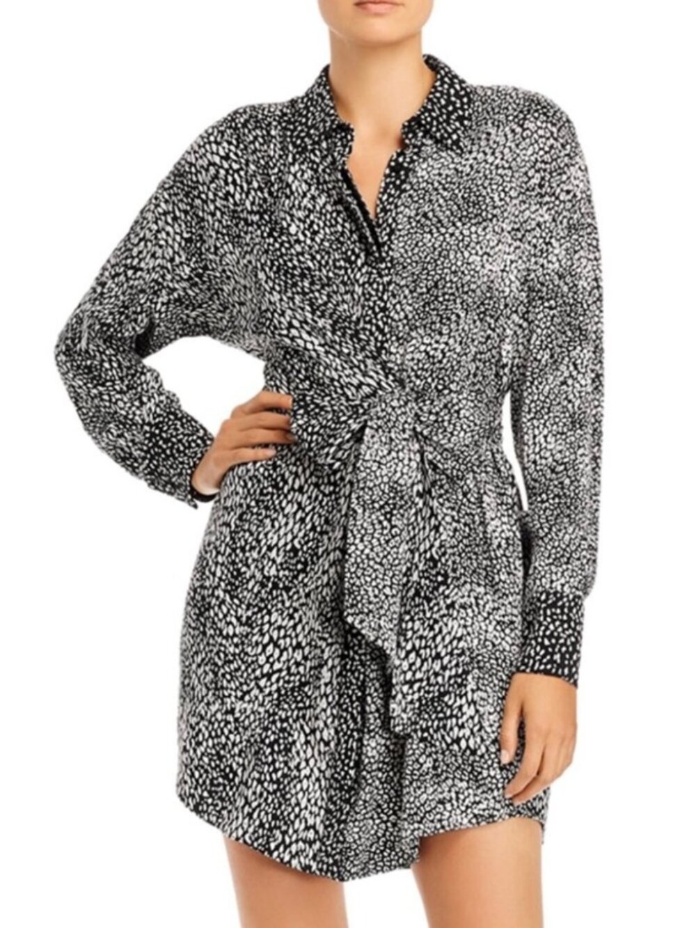 Alice + Olivia Black and White Dot Tie-Waist Robe Dress